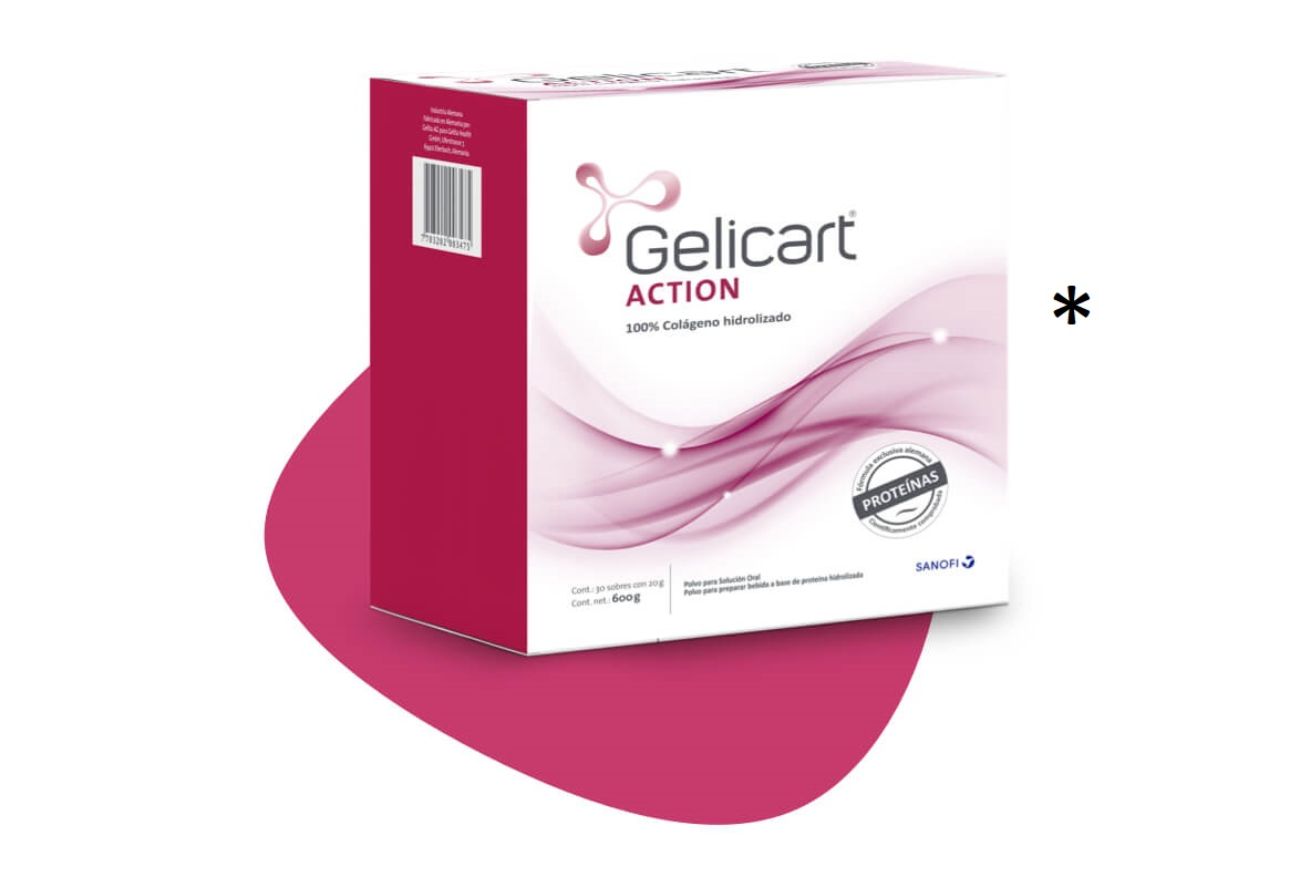 Fotografía del producto Gelicart Action, sobre fondo rosado para la salud en los músculos