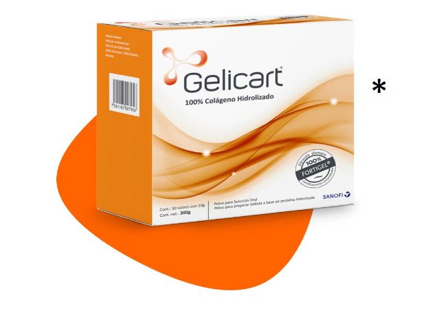 Fotografía del producto Gelicart sobre fondo naranja, para la salud en las articulaciones